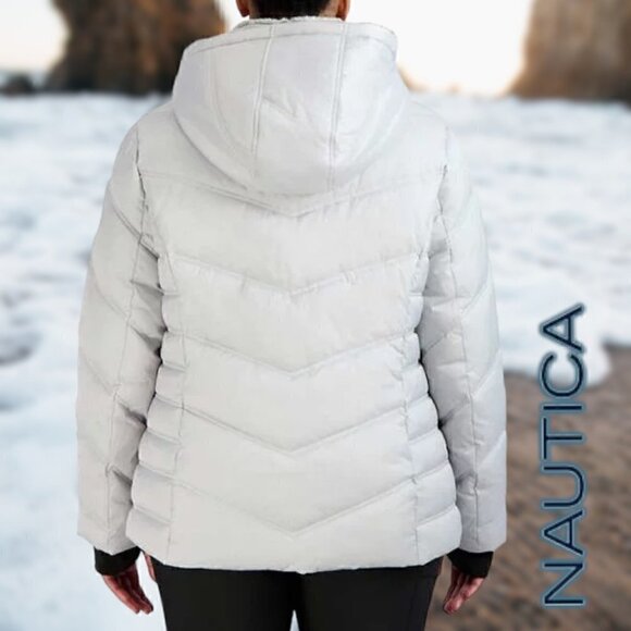 Nautica | Women's Hooded  Puffer Jacket Detachable Fx Fur Hood | Silver | NWOT - Picture 14 of 15